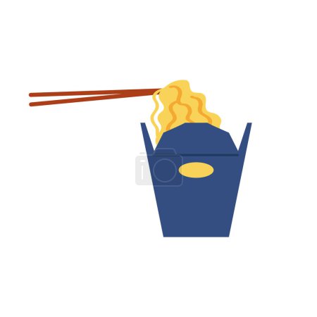 Téléchargez les illustrations : Boîte de wok vectorielle avec nouilles et bâtons - en licence libre de droit