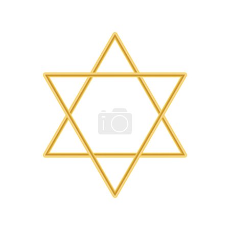 Vector jewish star of david golden sixpointed star isolated on white background