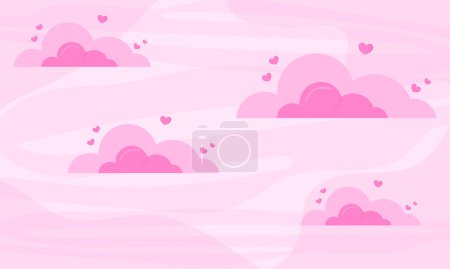 Ilustración de Banner de San Valentín vectorial con nubes rosadas en el cielo - Imagen libre de derechos