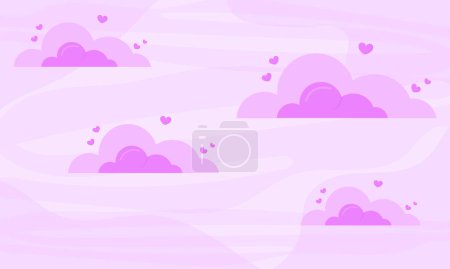 Ilustración de Banner de San Valentín vectorial con nubes púrpura en el cielo - Imagen libre de derechos