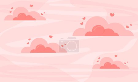 Ilustración de Banner de San Valentín vectorial con nubes rojas en el cielo - Imagen libre de derechos