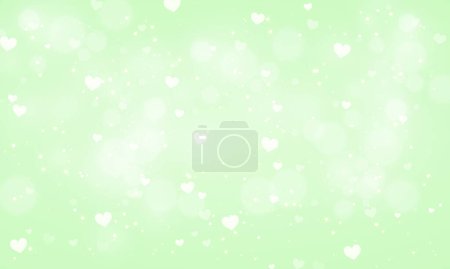 Vector green blurred valentines day background with hearts bokeh