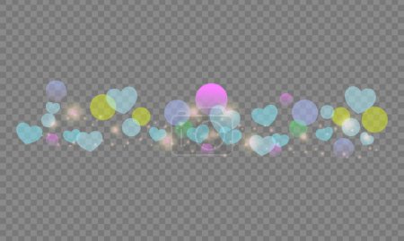 Vector valentines day love and feelings heart bokeh shiny background with transparent effect
