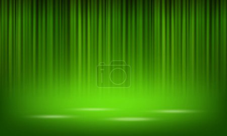 Vector realistic green theatrical closed curtain of shiny material with reflection on stage floor vector illustration