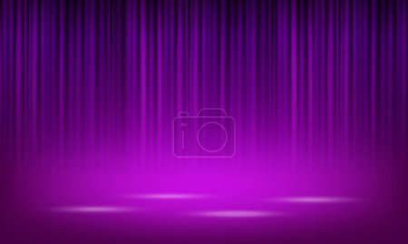 Vector realistic purple theatrical closed curtain of shiny material with reflection on stage floor vector illustration
