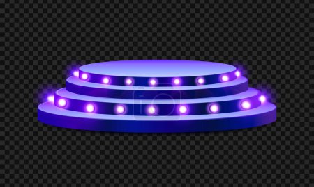 Vector round blue podium with lighting for banner