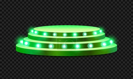 Vector round green podium with lighting for banner