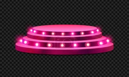Vector round pink podium with lighting for banner