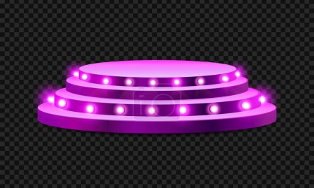 Vector round purple podium with lighting for banner
