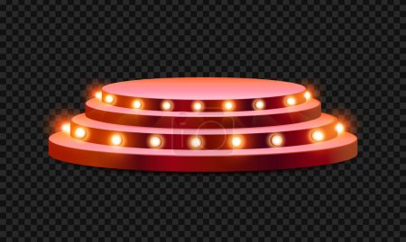 Vector round red podium with lighting for banner