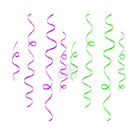 Téléchargez les illustrations : Vecteur 3d violet et vert ruban confettis mis sur blanc - en licence libre de droit
