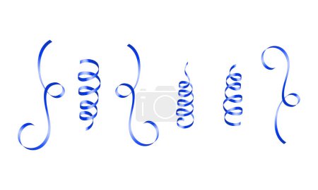Téléchargez les illustrations : Vecteur bleu bouclé rubans serpentine ensemble réaliste - en licence libre de droit