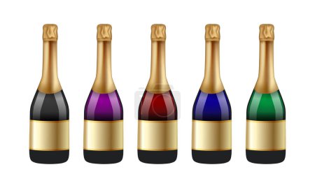 Vector realistic colorful champagne bottle