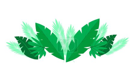 Vecteur vert exotique feuilles tropicales plat éléments décoratifs composition sur fond blanc