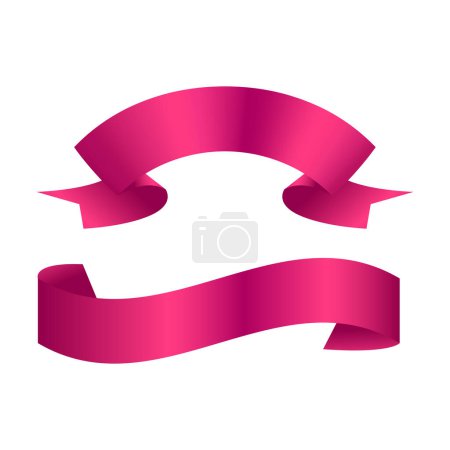 Illustration for Vector pink glossy ribbon banners set. collection object stripe, frame classic tag - Royalty Free Image