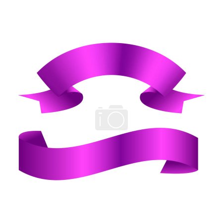 Illustration for Vector purple glossy ribbon banners set. collection object stripe, frame classic tag - Royalty Free Image