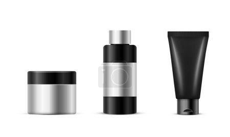 Vector realistic png set of black cosmetic bottles