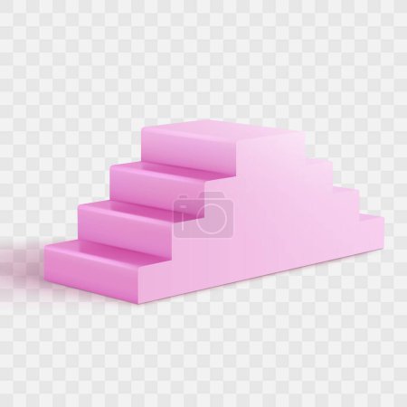 Vector realistic pink staircase interior design element on white background