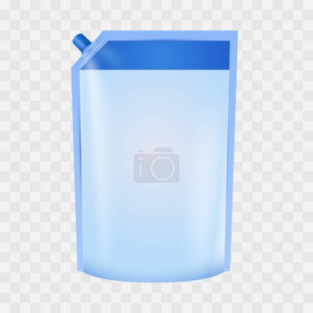 Téléchargez les illustrations : Emballage doypack bleu vectoriel avec bouchon à vis sachets de boissons avec remplissage cosmétique de bec verseur - en licence libre de droit