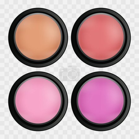 Vector decorative cosmetics set compact face powder blusher on white background isolated vector illustration