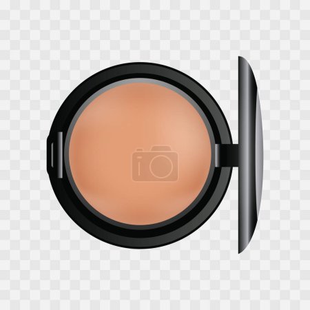 Vector face cosmetic makeup powder in black round plastic case top view isolated on white background