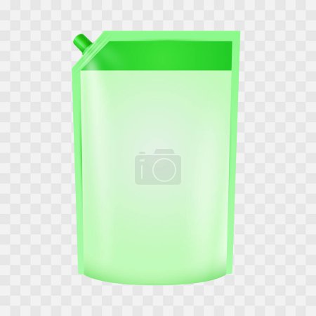 Téléchargez les illustrations : Emballage doypack vert vectoriel avec bouchon à vis sachets de boissons avec remplissage cosmétique bec verseur - en licence libre de droit