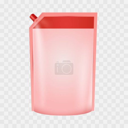 Téléchargez les illustrations : Emballage vectoriel doypack rouge avec bouchon à vis sachets de boissons avec remplissage cosmétique bec verseur - en licence libre de droit