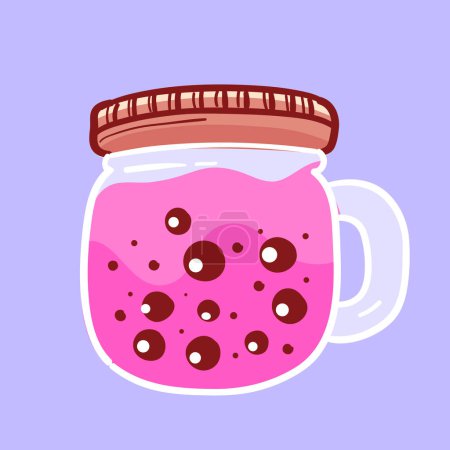 Vector Bubble Drink mit Erdbeergeschmack und Bobby Topping mit Tasse Verpackung Premium Vector Illustration
