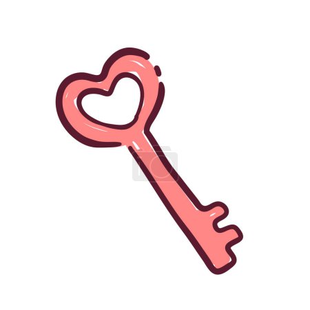 Vector door key with heart shaped keyholder hand drawn outline doodle icon