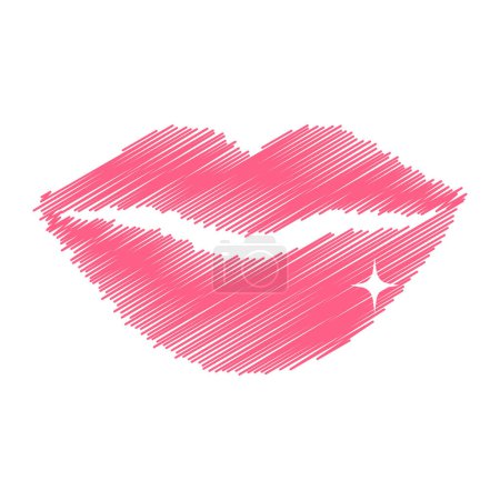 Vector sketchy style red lips kiss on white background