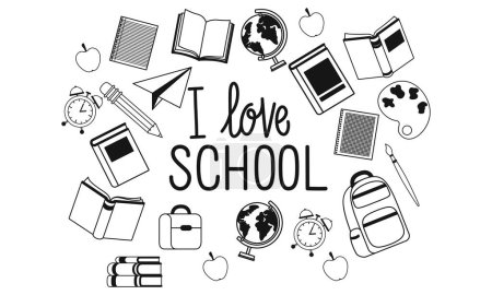 Vector back to school background with sketches of materials