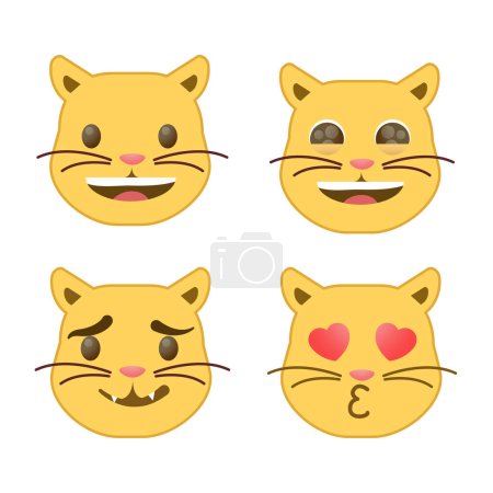 Vector set of cute cartoon ginger cat with various emotions