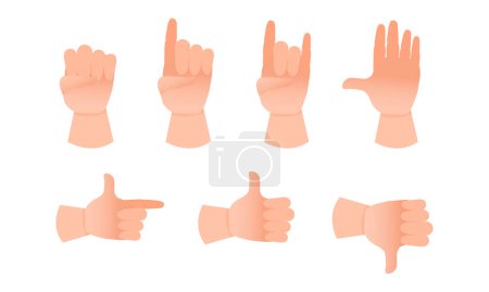 Vector set of various hand gestures on white background