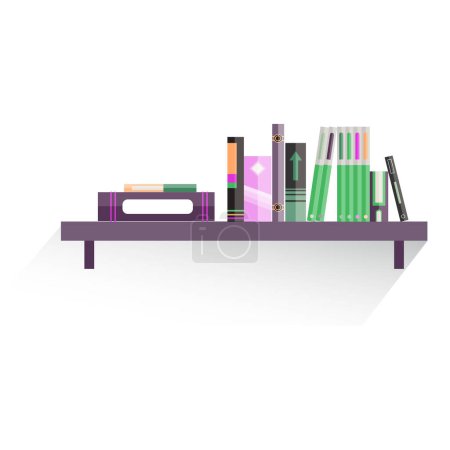Vector colorful books on shelf. illustration of objects in cartoon style