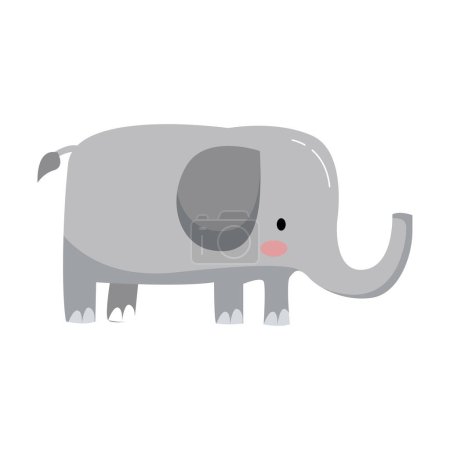 Vector lindo elefante en estilo plano de dibujos animados en blanco