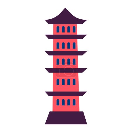 Vector chinese pagoda building cartoon multitiered tower in flat style buddhist temple ancient architecture concept culture symbol of china icon in red color vector illustration isolated on white