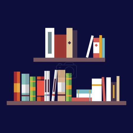 Vector wooden bookshelves with various books flat set for web design