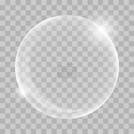 Vector weißes transparentes Glaskugelglas oder Kugel, glänzende Blase glänzend