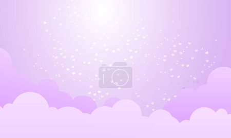 Ilustración de Vector tema de San Valentín con corazones en el fondo del cielo púrpura - Imagen libre de derechos