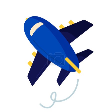 Juguete vectorial avión azul en vista superior viaje por plano vector ilustración