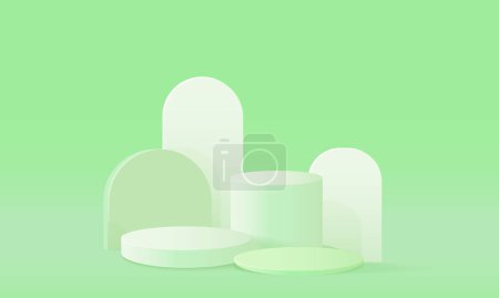 Vektor abstrakter minimaler grüner 3D-Raum mit realistischem grün-weißem Zylinderpodest