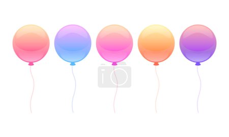 Vektor-Set von Heliumballons, fliegende Luftbälle. Alles Gute zum Geburtstag, Urlaub. Partydekoration
