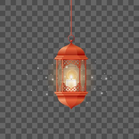 Vector red vintage luminous lanterns. arabic shining lamps. isolated hanging realistic lamps