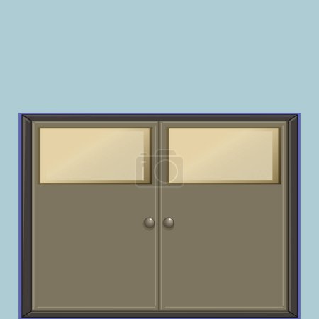 Vector marrón puertas dobles con perillas de puerta aisladas sobre fondo blanco