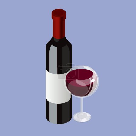 Vector bottle and glass of red wine design