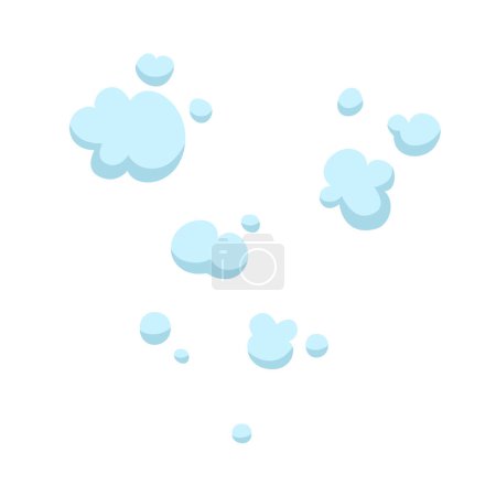 Téléchargez les illustrations : Mousse vectorielle de savon de dessin animé sertie de bulles. moules bleu clair de bain, shampooing, rasage, mousse - en licence libre de droit