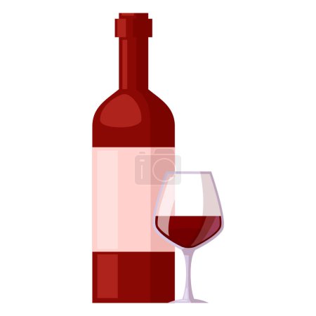Vector flat bottle and a glass of wine