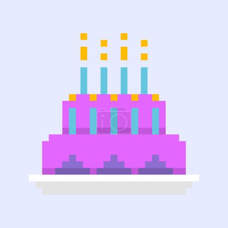 Illustration for Vector 8 bit pixel birthday cake food item for game assets in vector illustration - Royalty Free Image