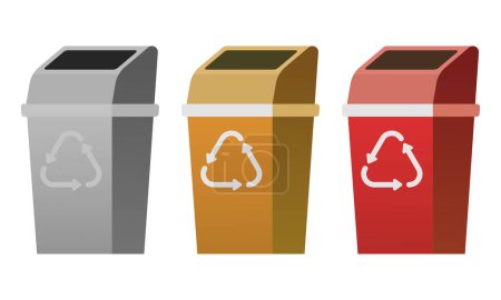 Téléchargez les illustrations : Poubelles vectorielles colorées avec recyclage. conteneurs de tri des déchets - en licence libre de droit