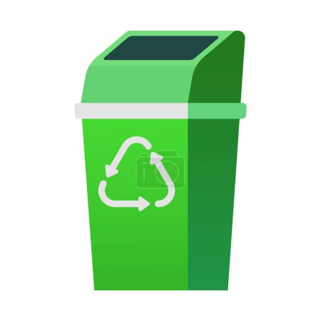 Vector green trash cans with recycling. waste sorting containers